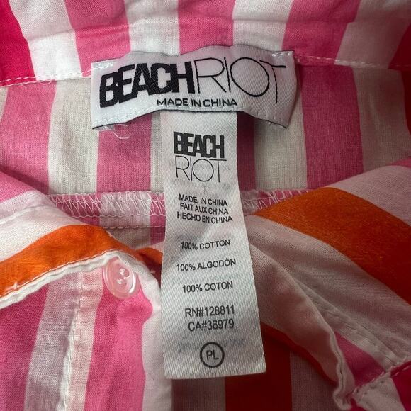 BEACH RIOT Alexa Coverup Button Down Top Size PL Pink Orange Stripes Long Sleeve - Picture 6 of 7